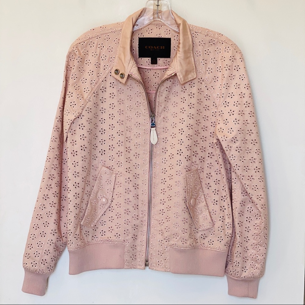 Coach Eyelet Raglan Pink Bomber Jacket - LIKE NEW